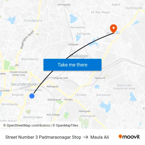 Street Number 3 Padmaraonagar Stop to Maula Ali map