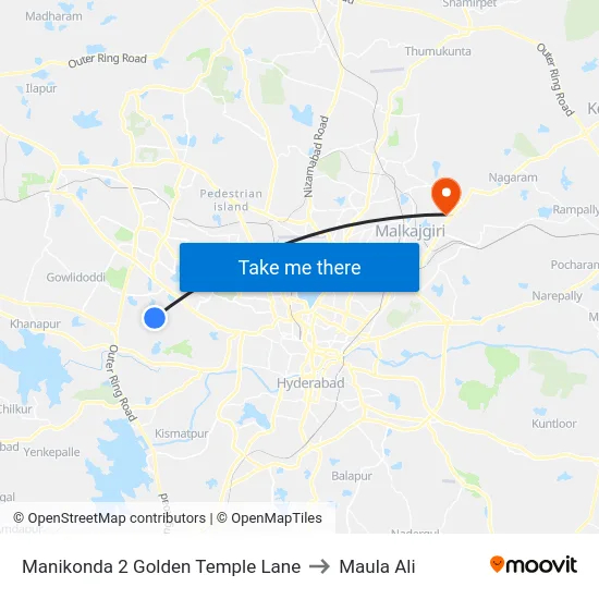 Manikonda 2 Golden Temple Lane to Maula Ali map