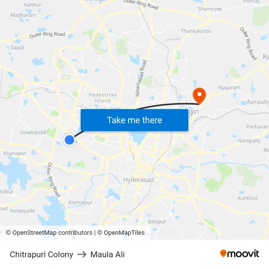 Chitrapuri Colony to Maula Ali map