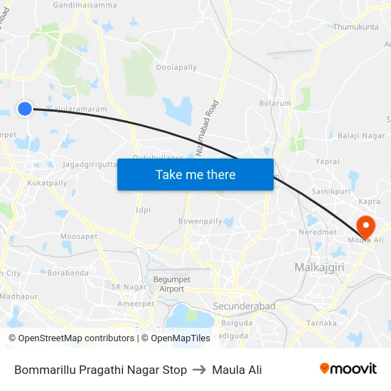 Bommarillu Pragathi Nagar Stop to Maula Ali map