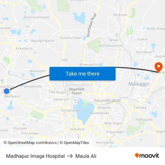 Madhapur Image Hospital to Maula Ali map
