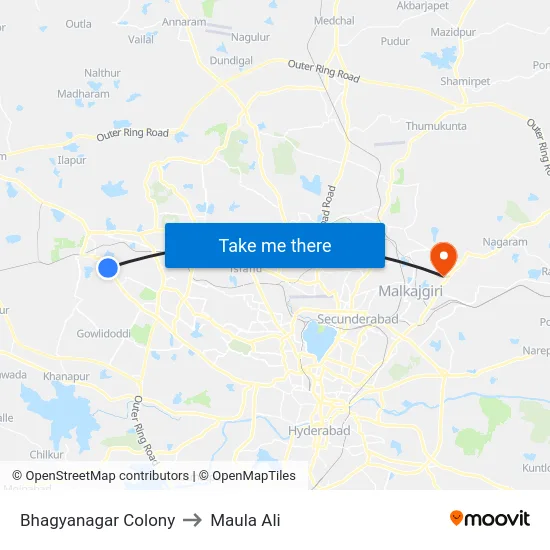 Bhagyanagar Colony to Maula Ali map