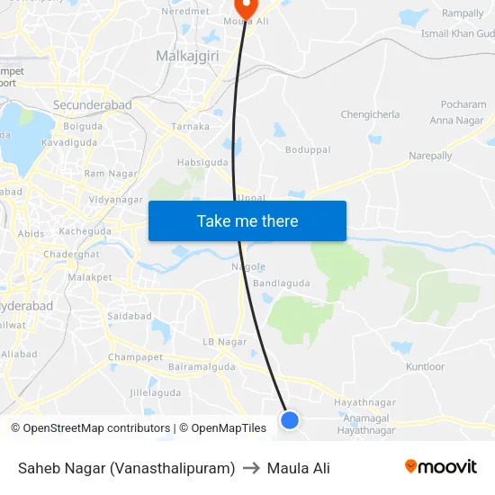 Saheb Nagar (Vanasthalipuram) to Maula Ali map