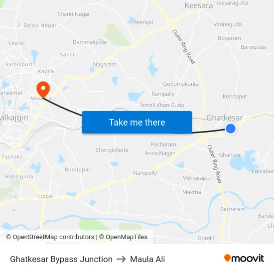 Ghatkesar Bypass Junction to Maula Ali map