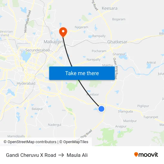 Gandi Cheruvu X Road to Maula Ali map