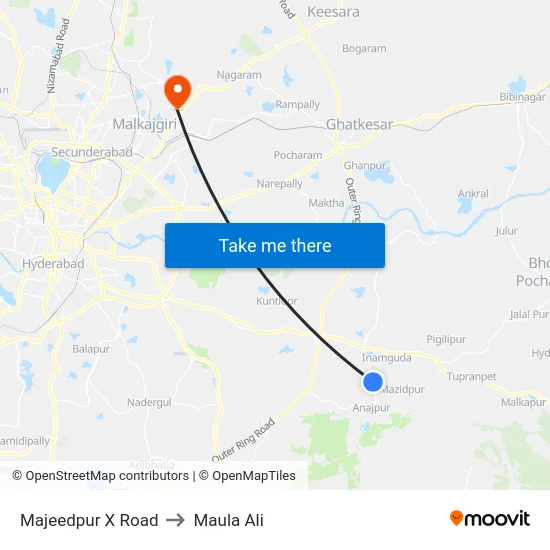 Majeedpur X Road to Maula Ali map