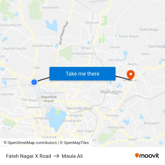 Fateh Nagar X Road to Maula Ali map