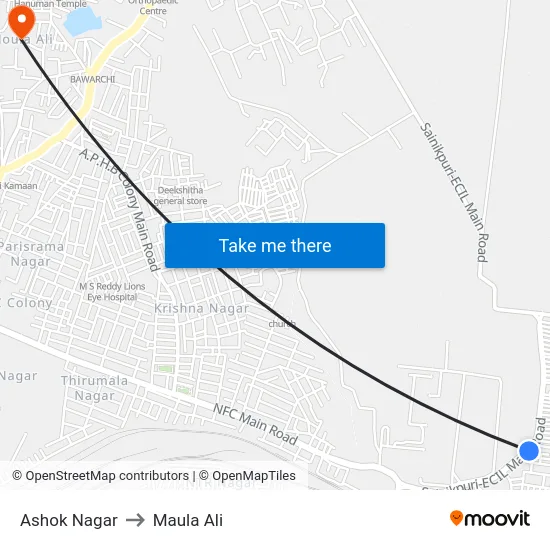 Ashok Nagar to Maula Ali map