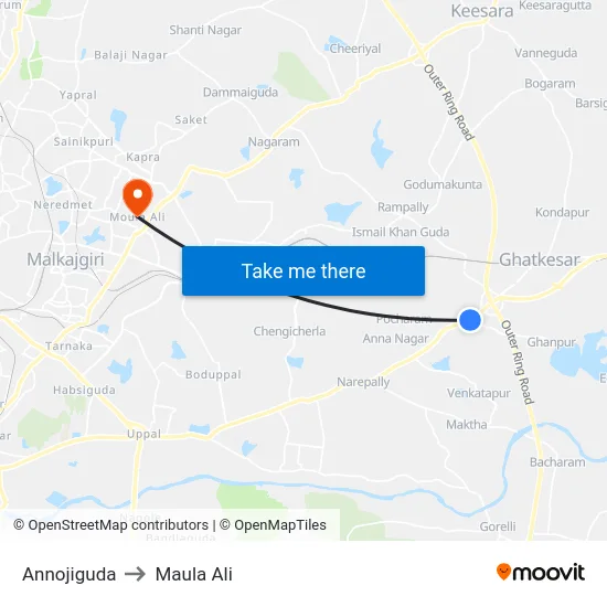 Annojiguda to Maula Ali map