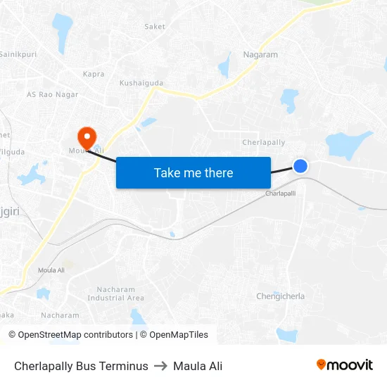 Cherlapally Bus Terminus to Maula Ali map