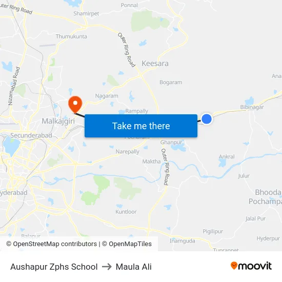 Aushapur Zphs School to Maula Ali map