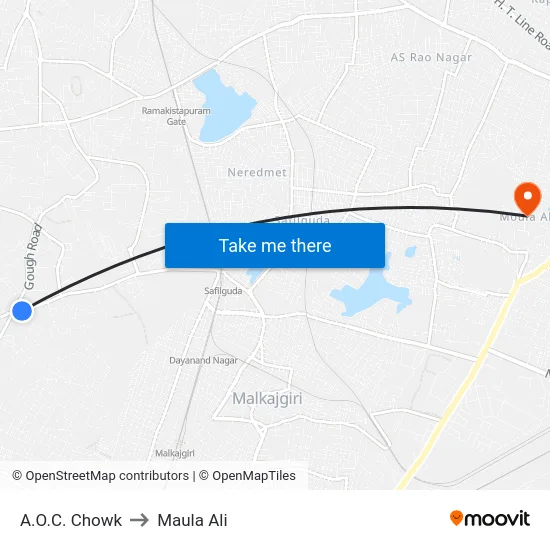 A.O.C. Chowk to Maula Ali map
