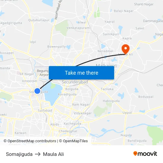 Somajiguda to Maula Ali map