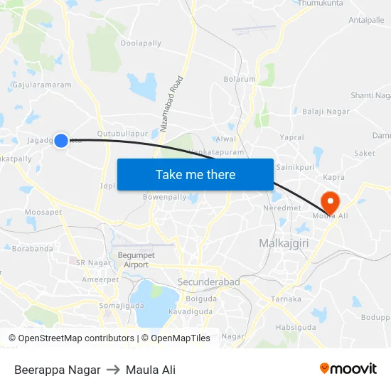 Beerappa Nagar to Maula Ali map