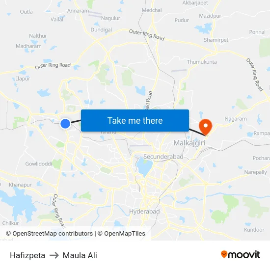 Hafizpeta to Maula Ali map