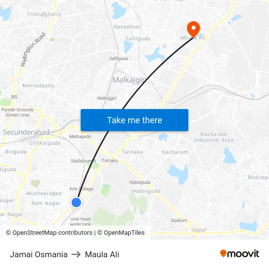 Jamai Osmania to Maula Ali map