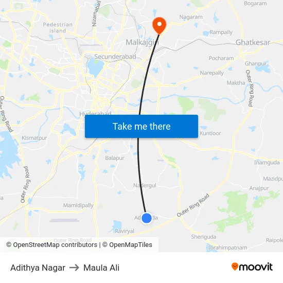 Adibatla Village to Maula Ali map