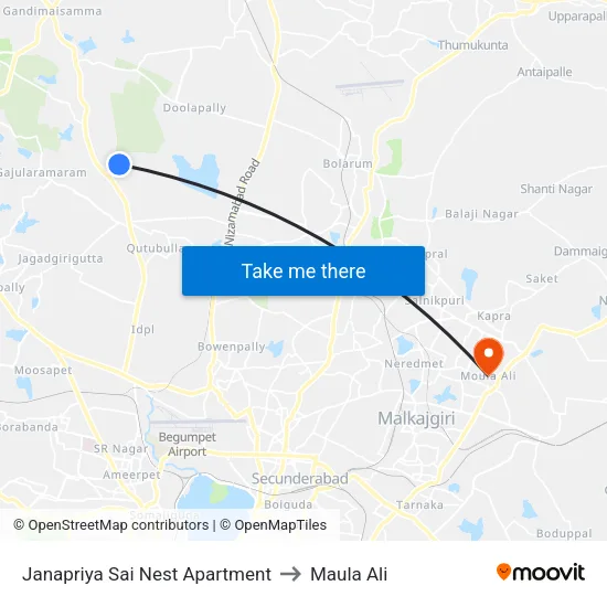 Janapriya Sai Nest Apartment to Maula Ali map