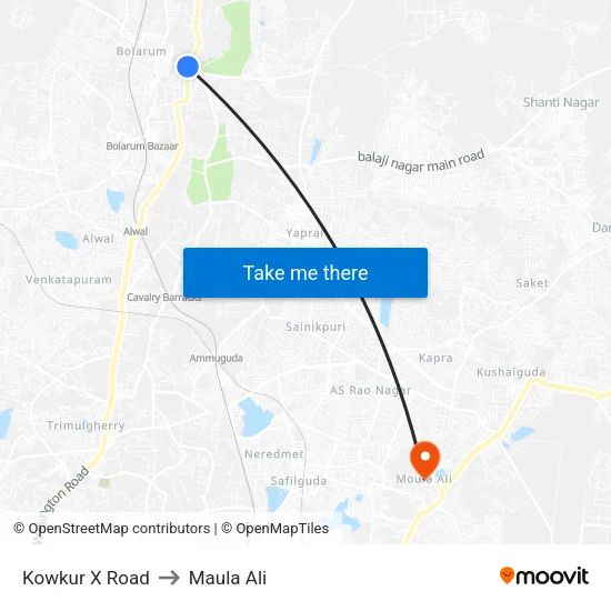 Kowkur X Road to Maula Ali map