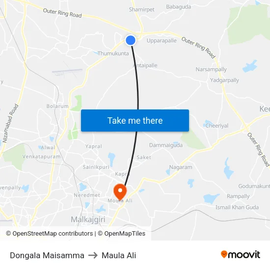 Dongala Maisamma to Maula Ali map