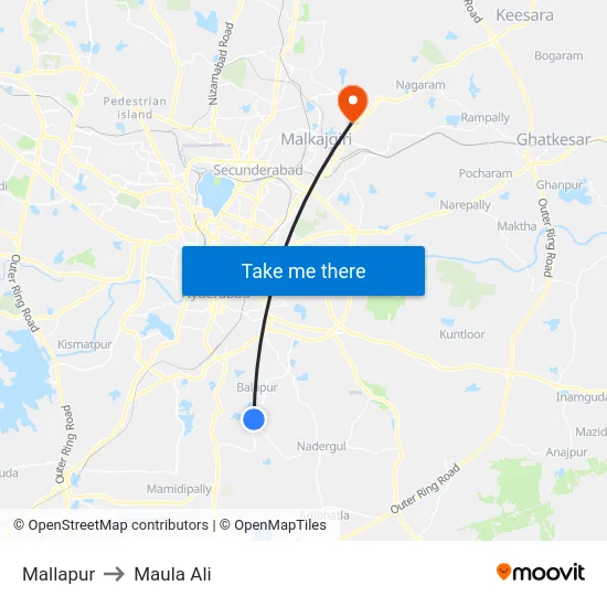 Mallapur to Maula Ali map