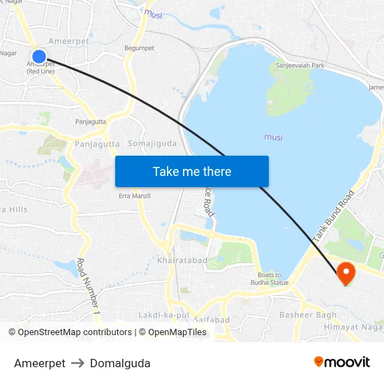Ameerpet to Domalguda map