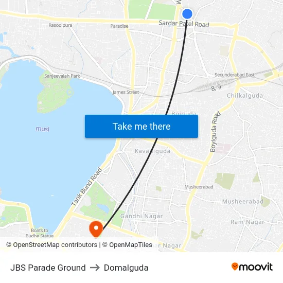 JBS Parade Ground to Domalguda map