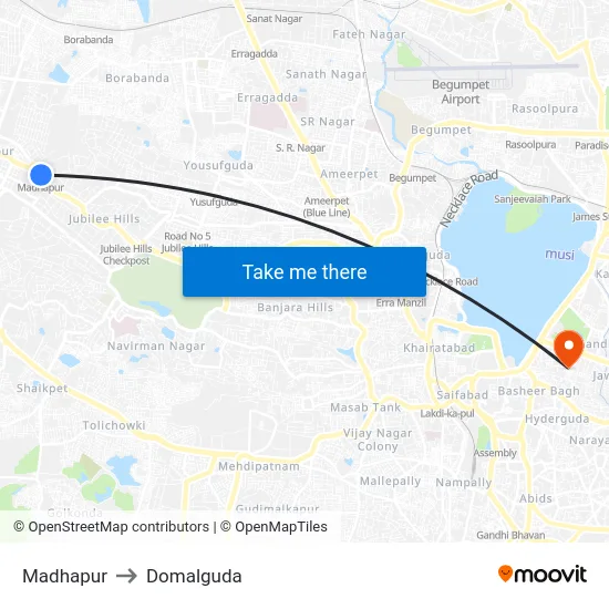 Madhapur to Domalguda map