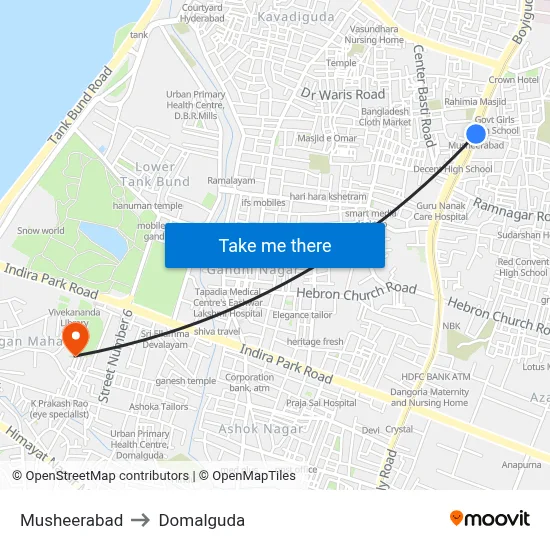Musheerabad to Domalguda map