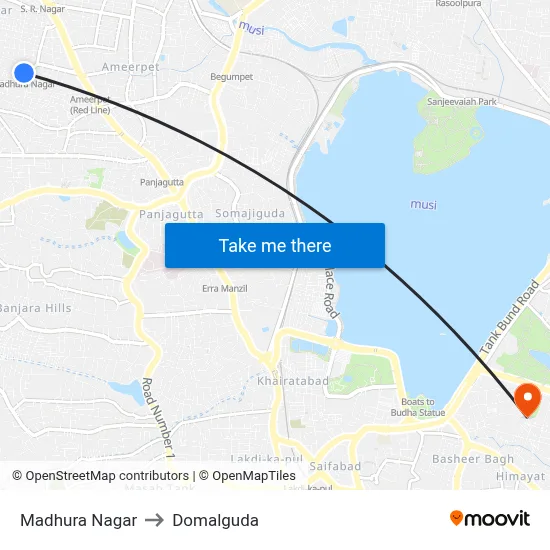 Madhura Nagar to Domalguda map