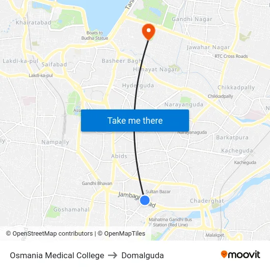 Osmania Medical College to Domalguda map