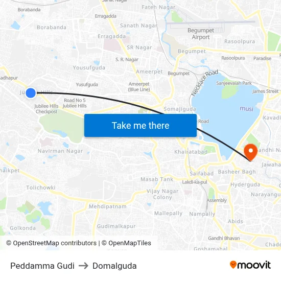 Peddamma Gudi to Domalguda map