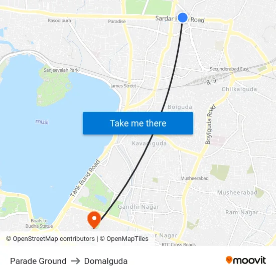 Parade Ground to Domalguda map