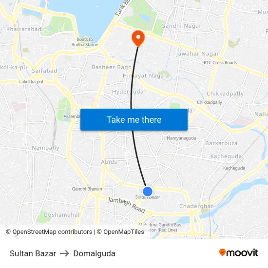 Sultan Bazar to Domalguda map
