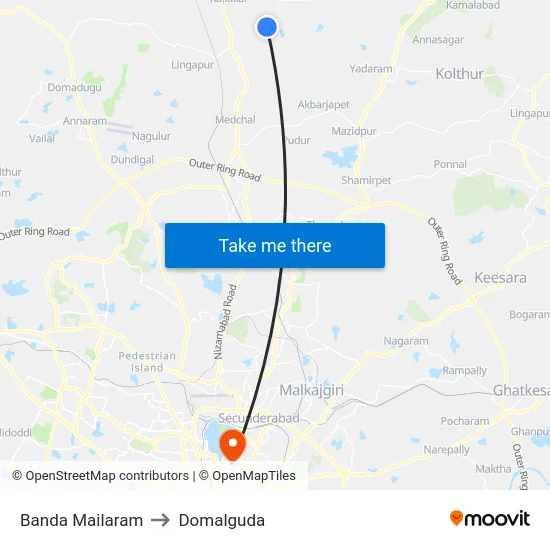 Banda Mailaram to Domalguda map