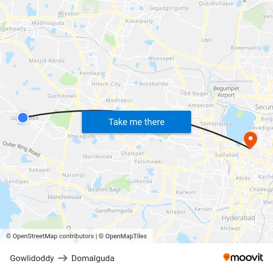Gowlidoddy to Domalguda map