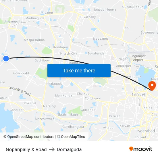 Gopanpally X Road to Domalguda map