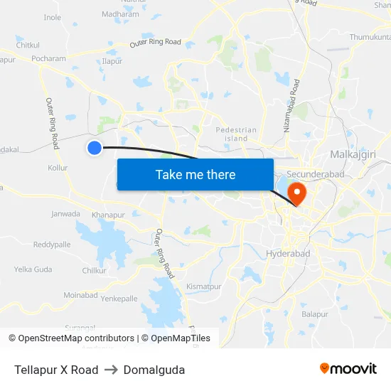 Tellapur X Road to Domalguda map