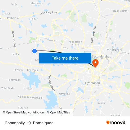 Gopanpally to Domalguda map