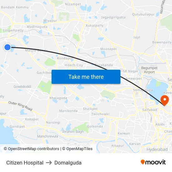 Citizen Hospital to Domalguda map