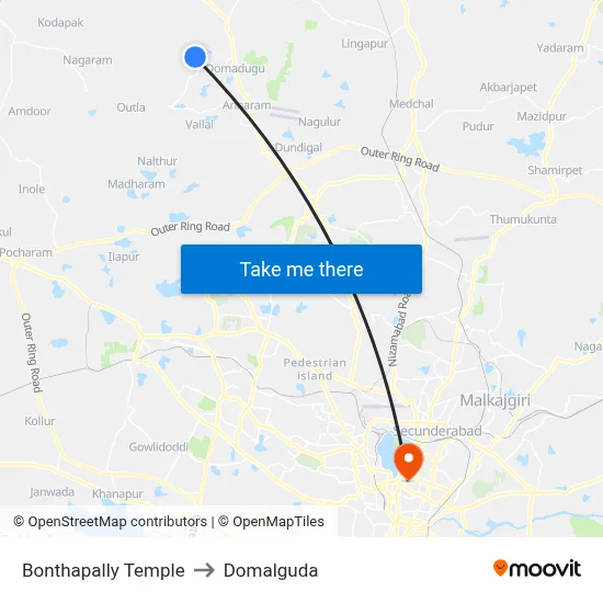 Bonthapally Temple to Domalguda map