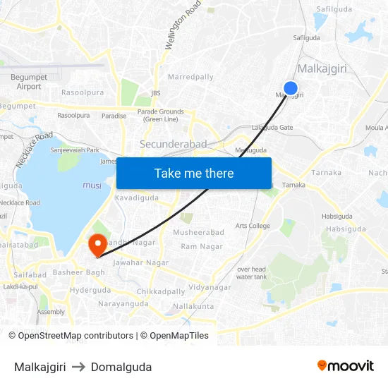 Malkajgiri to Domalguda map