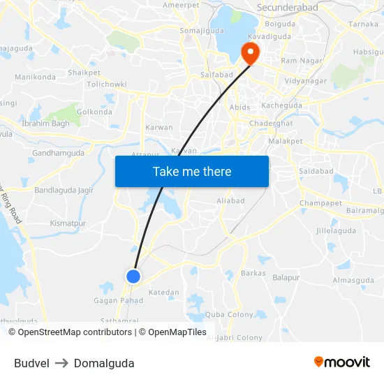 Budvel to Domalguda map