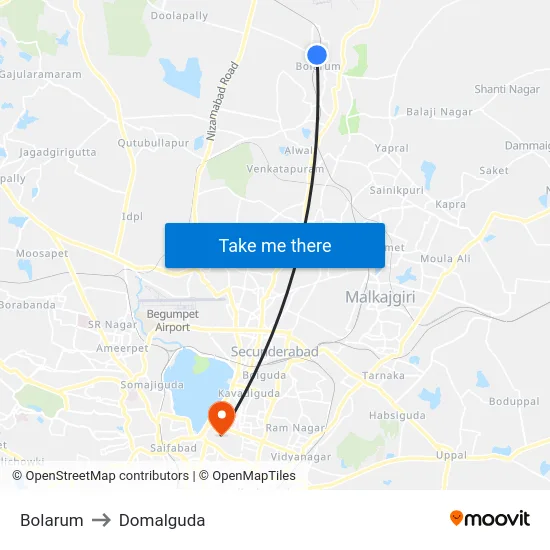Bolarum to Domalguda map