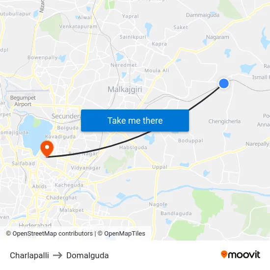 Charlapalli to Domalguda map