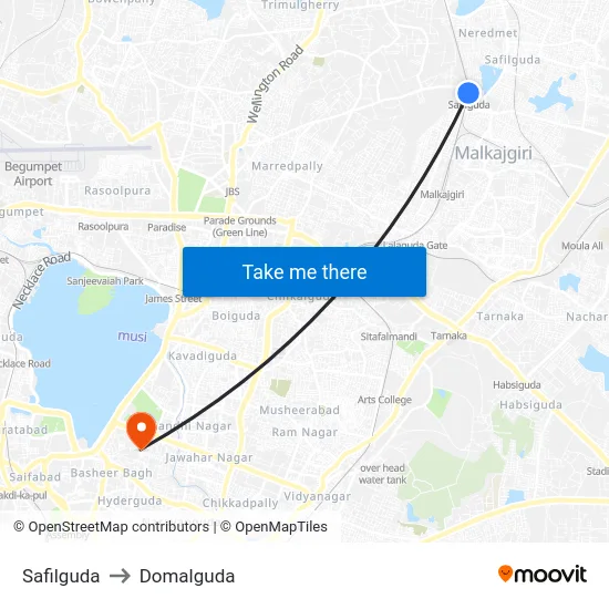 Safilguda to Domalguda map