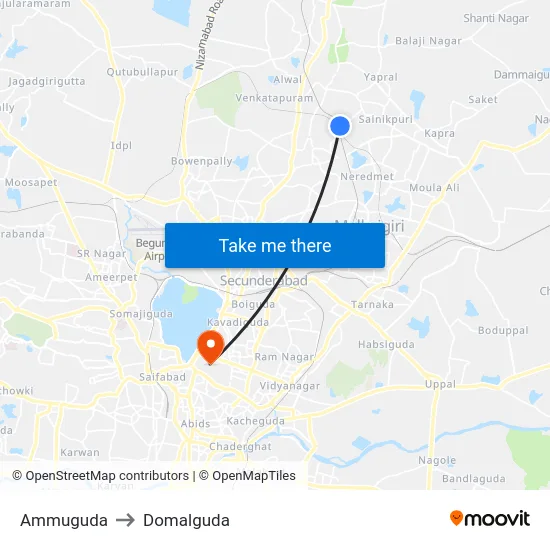 Ammuguda to Domalguda map