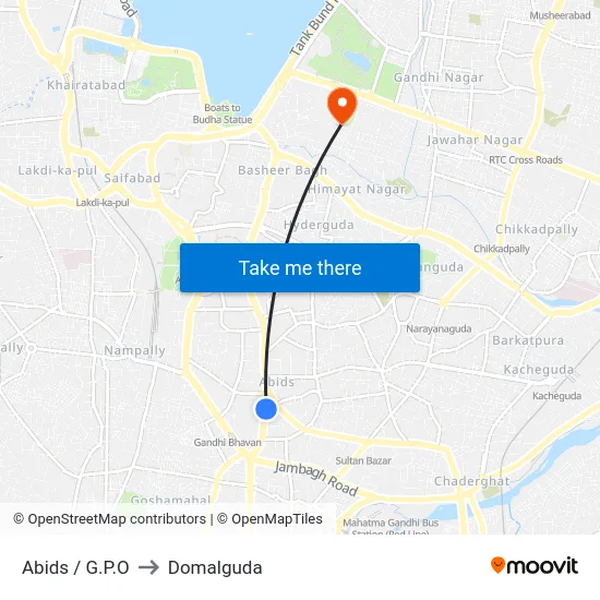 Abids / G.P.O to Domalguda map