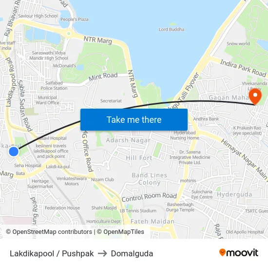 Lakdikapool / Pushpak to Domalguda map