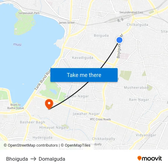 Bhoiguda to Domalguda map